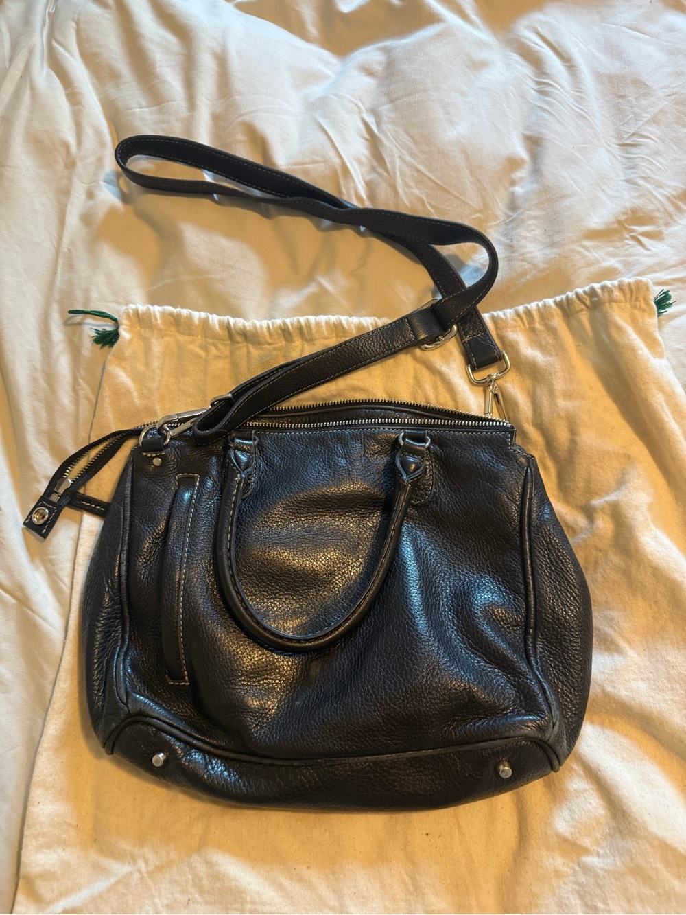 Roots Black Pebbled Leather Crossbody Satchel